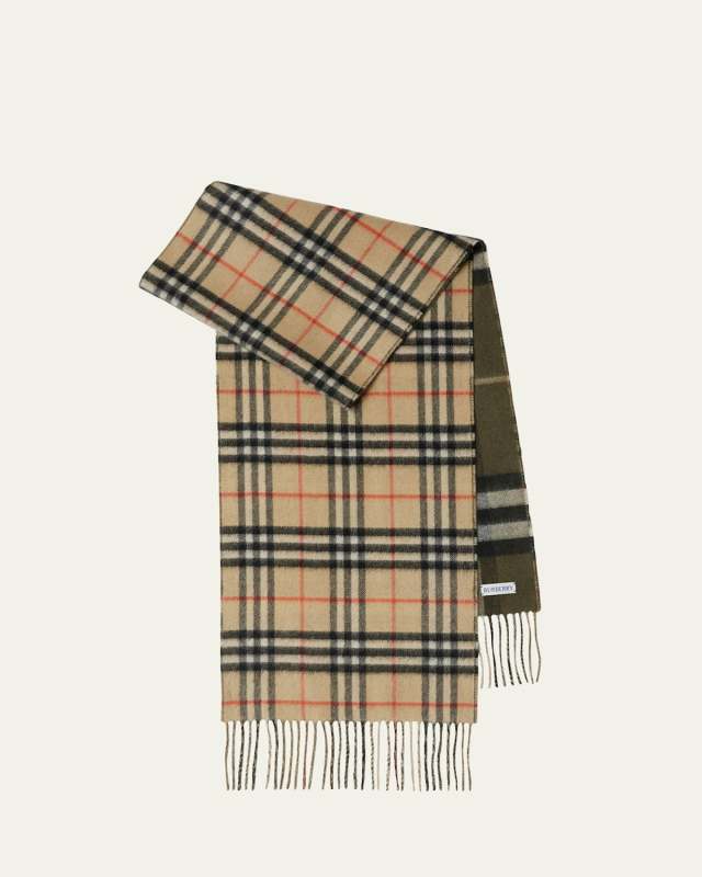 Reversible Green Check Cashmere Scarf
